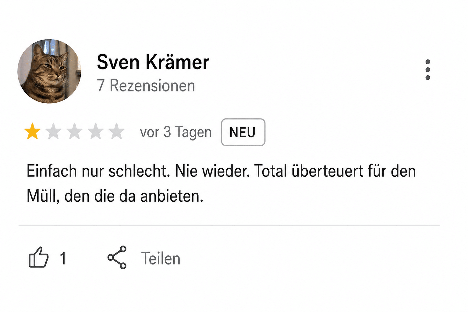 Beispiel einer negativen Google-Bewertung Nr. 2