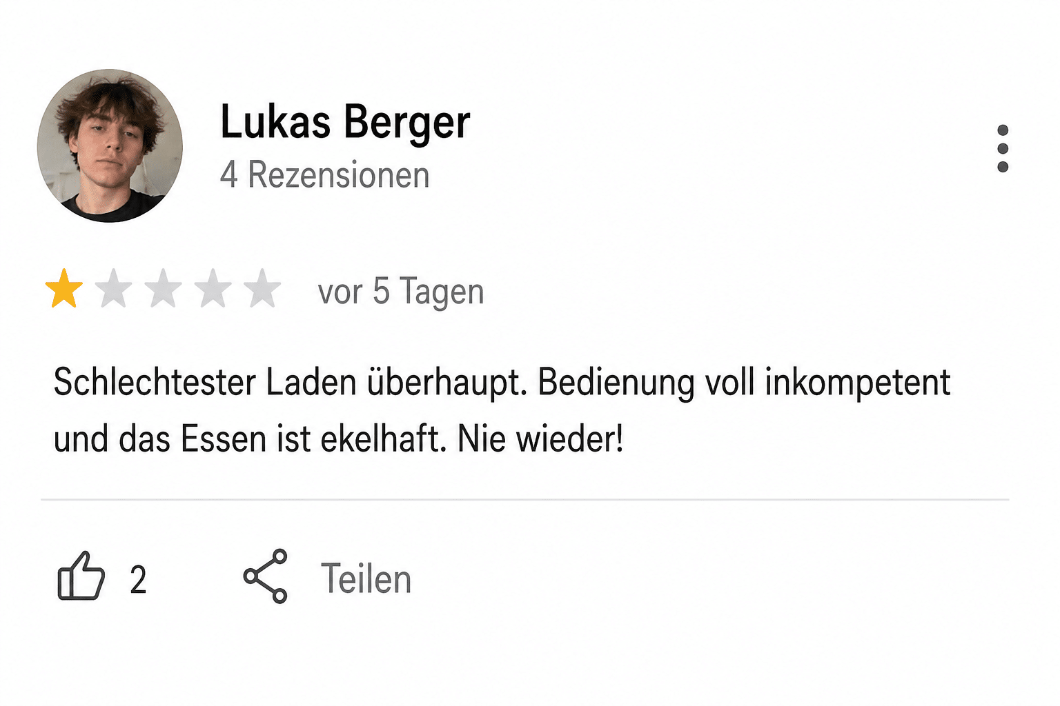 Beispiel einer negativen Google-Bewertung Nr. 3