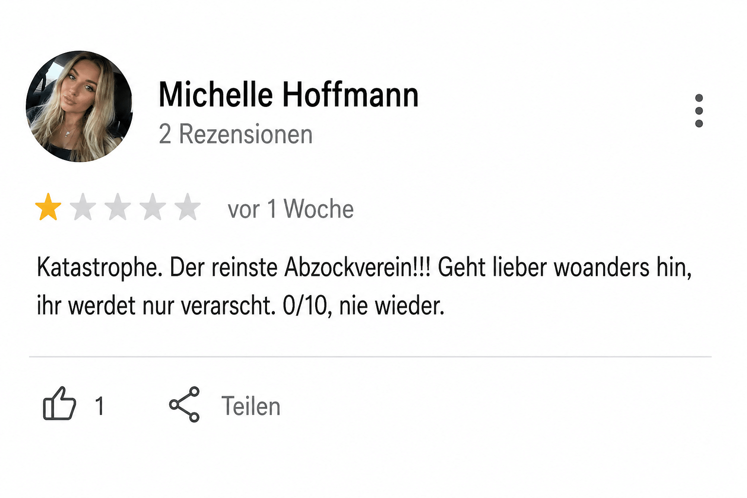 Beispiel einer negativen Google-Bewertung Nr. 4
